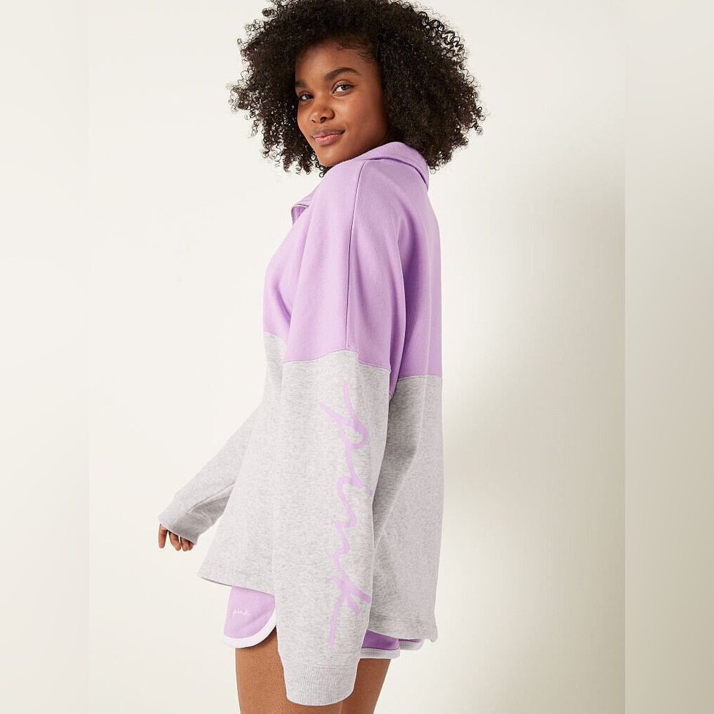Victoria's Secret PINK Varsity Half Zip Cabana Purple/ Gray Medium NEW